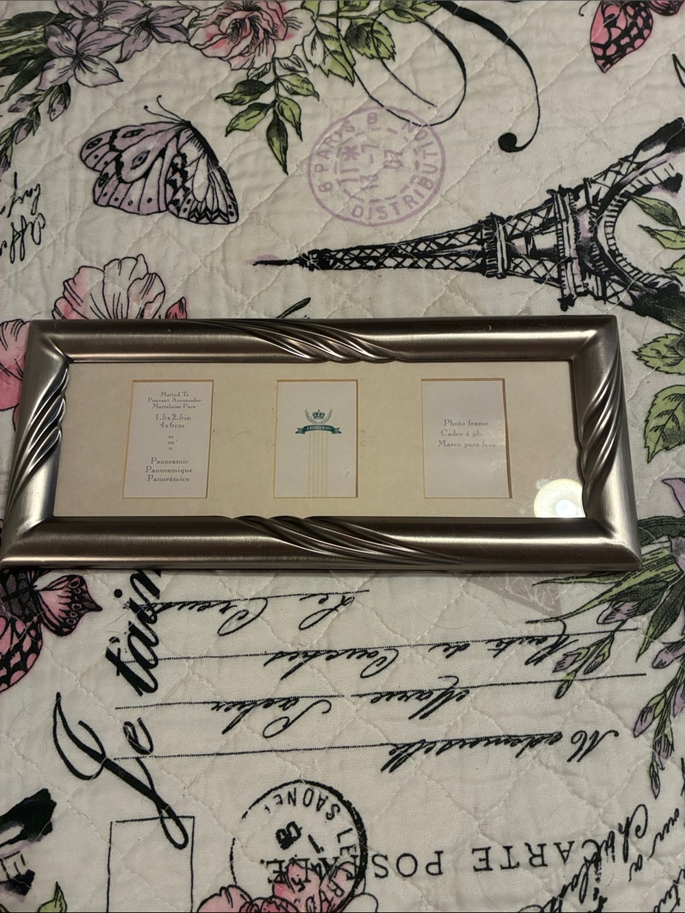 Metallic Silver Triple Photo Frame -With Swirl on Metal